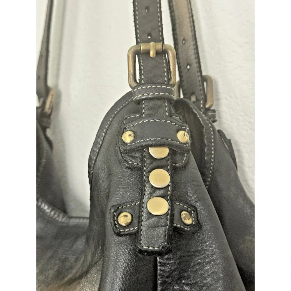 Lusher Soft and Slouchy Hobo Stone Washed Black Raw Onyx Italian Leather Studded